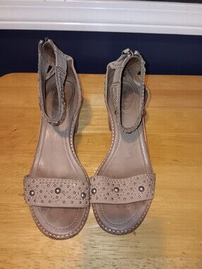Frye Taupe Studded Leather Ankle Strap Sandals Size 7.5